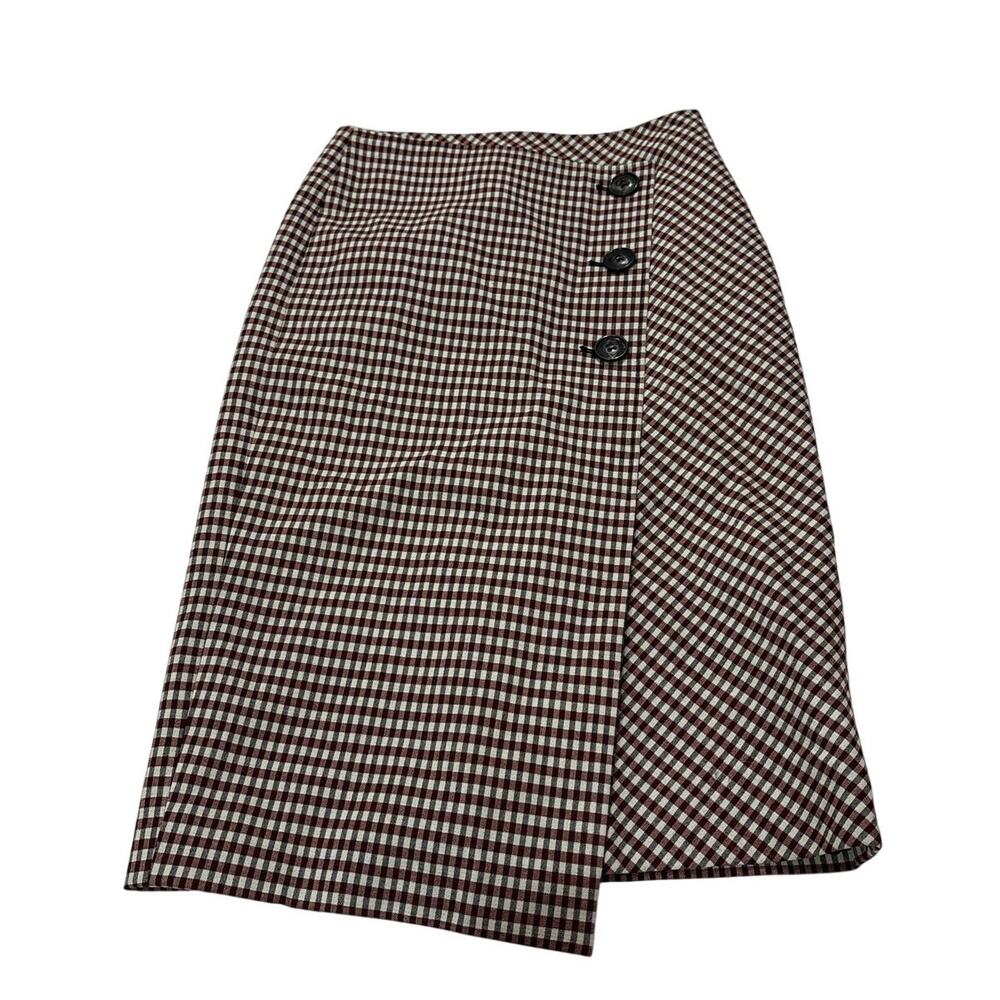 Lewit Womens 0 Houndstooth Academia Preppy Asymmetrical Office Pencil Midi Skirt